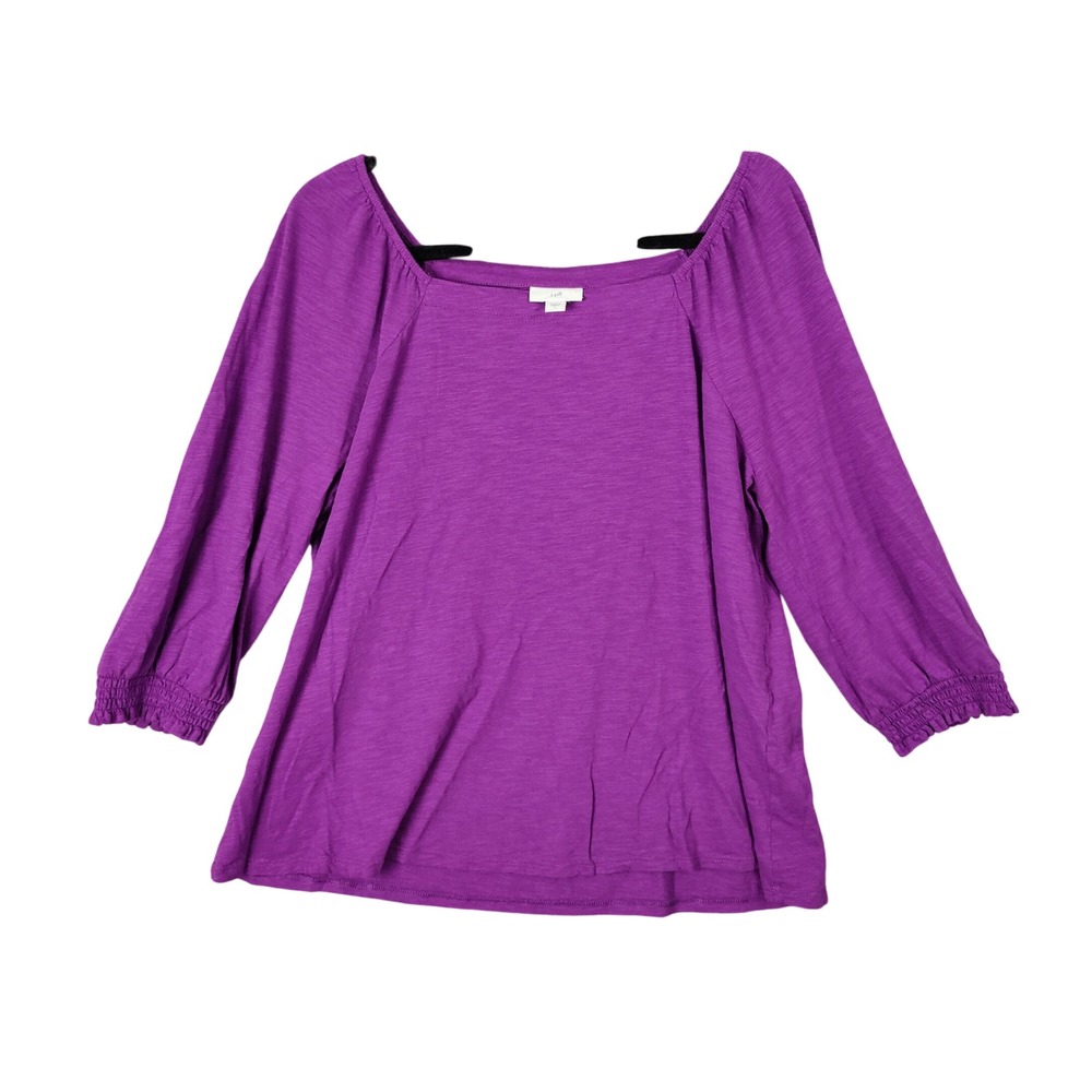 J Jill Purple Square Neck 3/4 Ruffle‎ Bishop Sleeve Top Tencel Modal Womens L